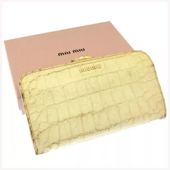 miumiu Wallet Purse Long Wallet White Gold Woman Authentic Used
